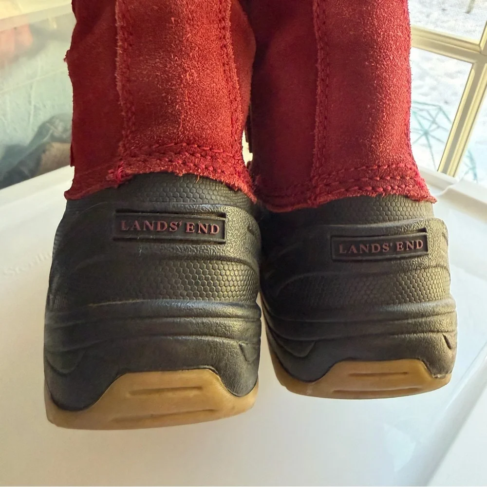 Lands End Kids Red Suede Winter Snow Boots WARM!